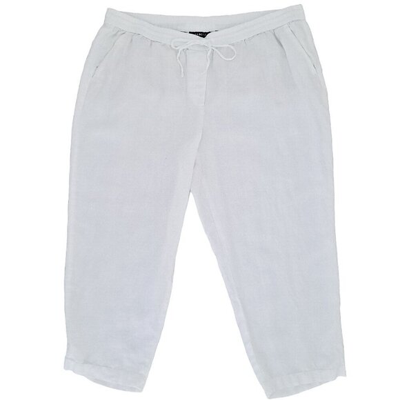 Talbots 100% Linen pants 18W white elastic waist pull on crop Beach lagenlook - Picture 1 of 16